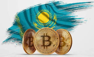 Флаг Казахстана и биткоин